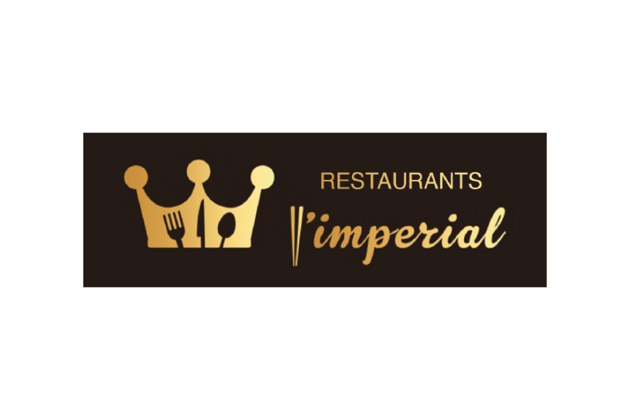 Logo für das Restaurant l'imperial mit einer goldenen Krone, einem Löffel, einer Gabel und einem Messer auf dunklem Hintergrund, mit dem Namen des Restaurants in Gold neben der Krone.