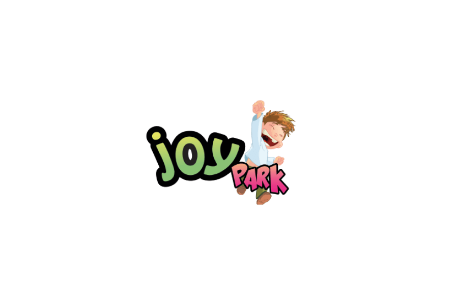 Logo mit dem Text joy PARK mit einem fröhlichen Cartoon-Jungen, der springt und einen Arm hebt, vor einem weißen Hintergrund.